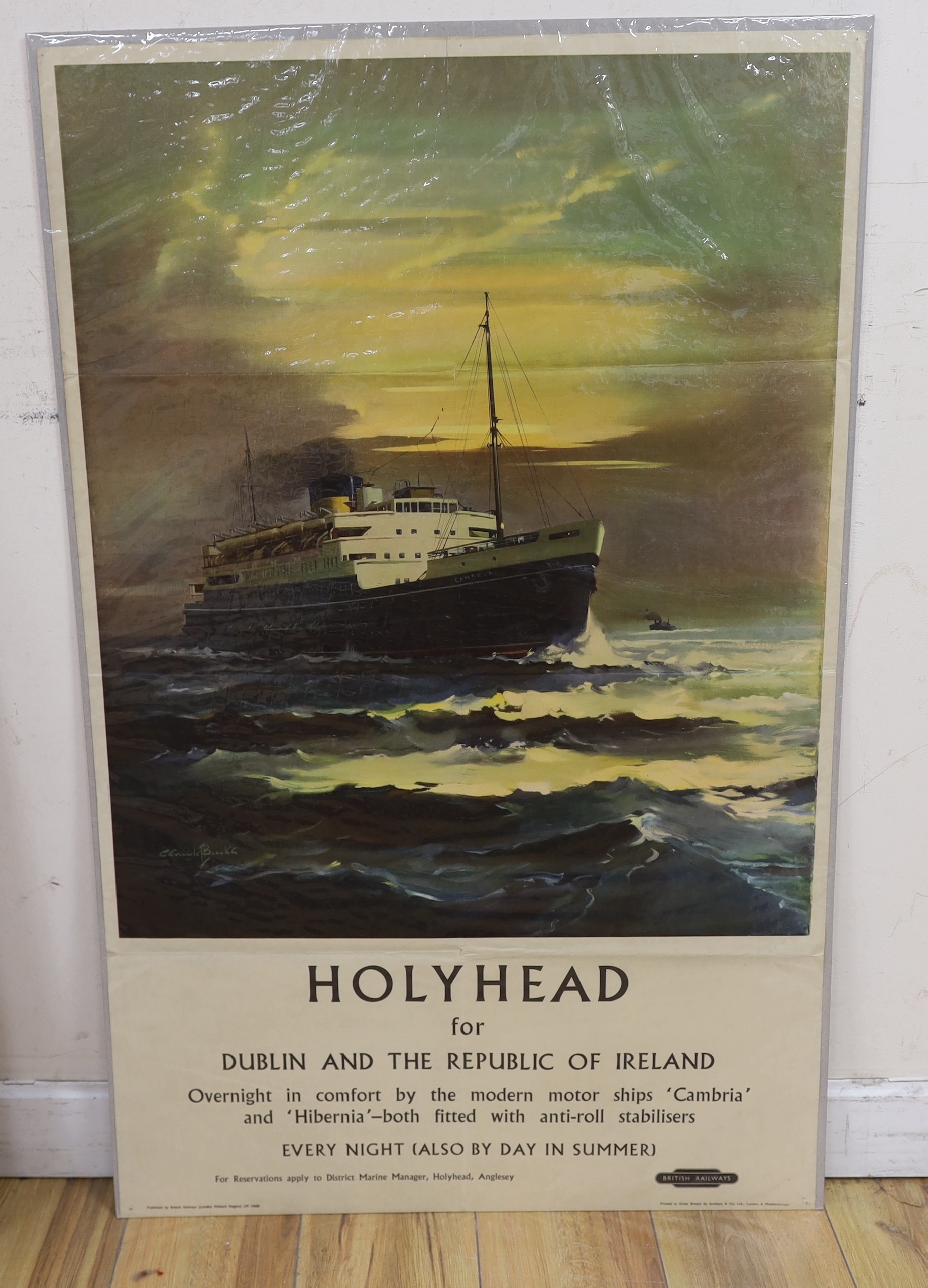 Claude Buckle (1905-1973), lithographic poster for British Railways, 'Holyhead for Dublin and the Republic of Ireland', 101.5 x 63cm, unframed